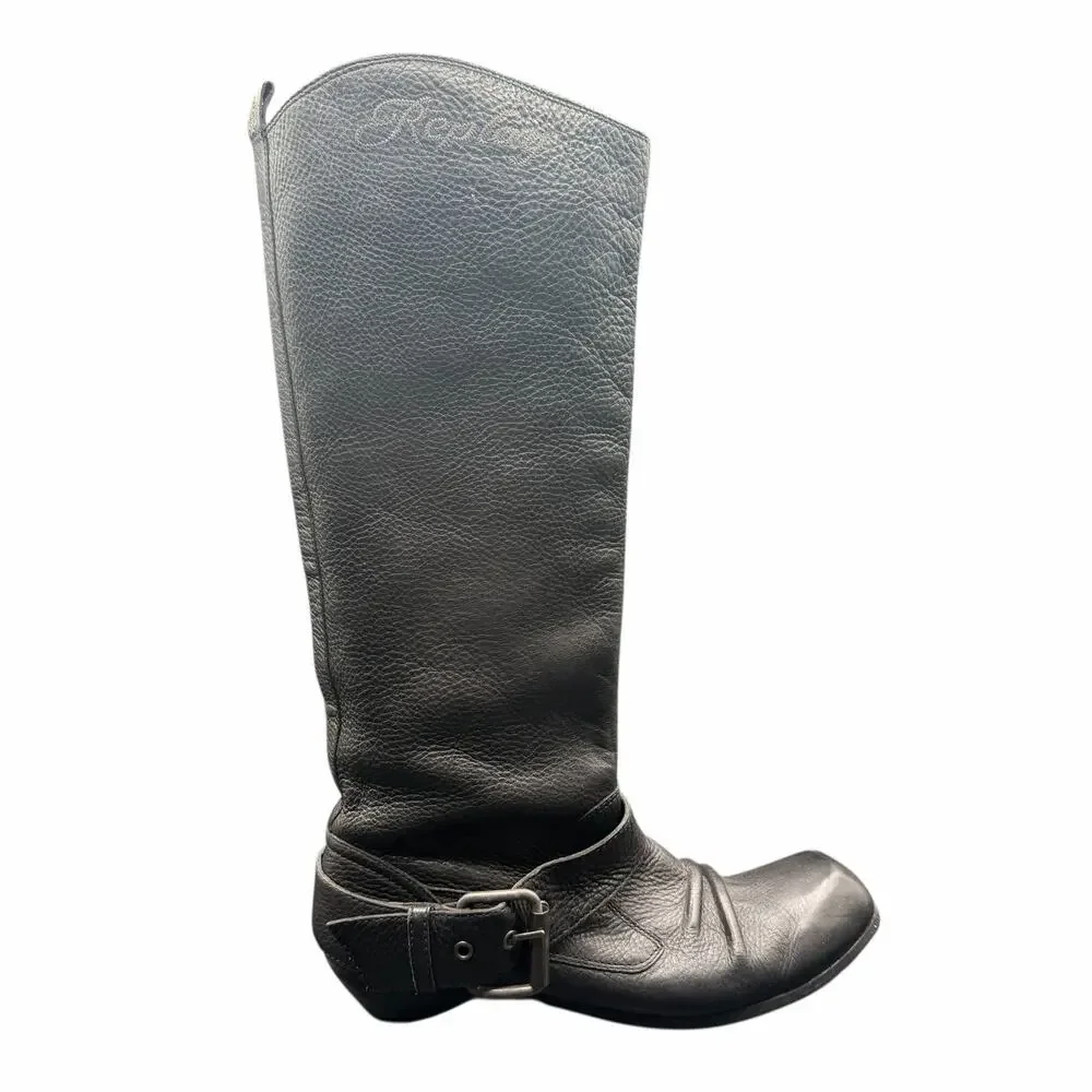 Replay Black Leather Tall Moto Boots Women’s 9.5 Buckle Riding